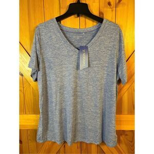 Danskin V Neck Logo T Shirt Top Amparo Blue Size 2X nwt (0900)
